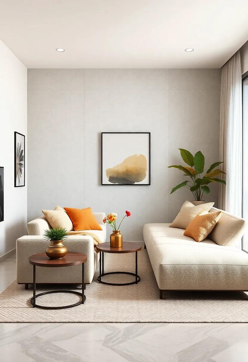 Compact⁣ Side Tables: Integrate ​slim ‍side tables that fit seamlessly ⁢into the layout,‍ offering‍ convenience without⁢ taking up too much visual space