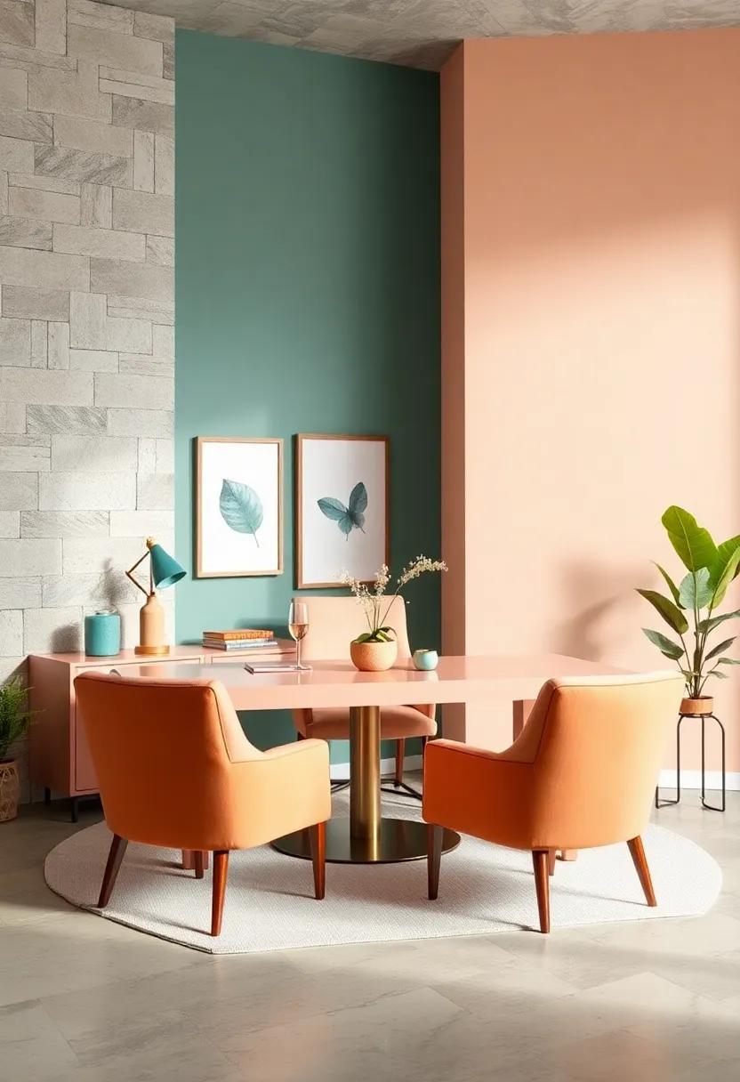 Choose deep teal chairs around a soft peach desk to create a stylish home office ⁤that inspires productivity