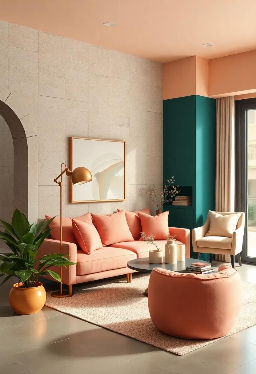 For a unique touch, paint an accent ‍piece of furniture deep teal, and pair it with soft peach decor items for a chic contrast