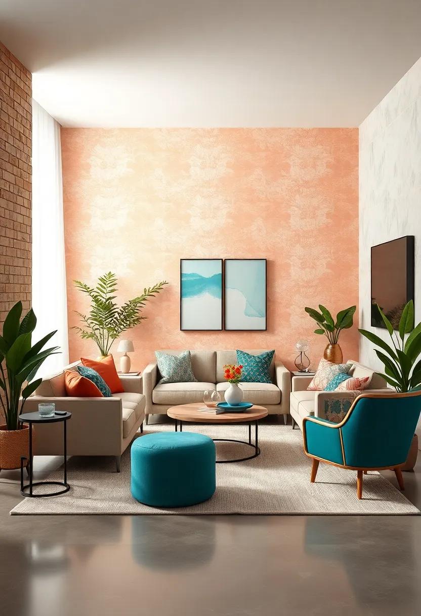 Choose ⁤soft peach wallpaper with deep teal accents for a whimsical touch that makes a statement in any space