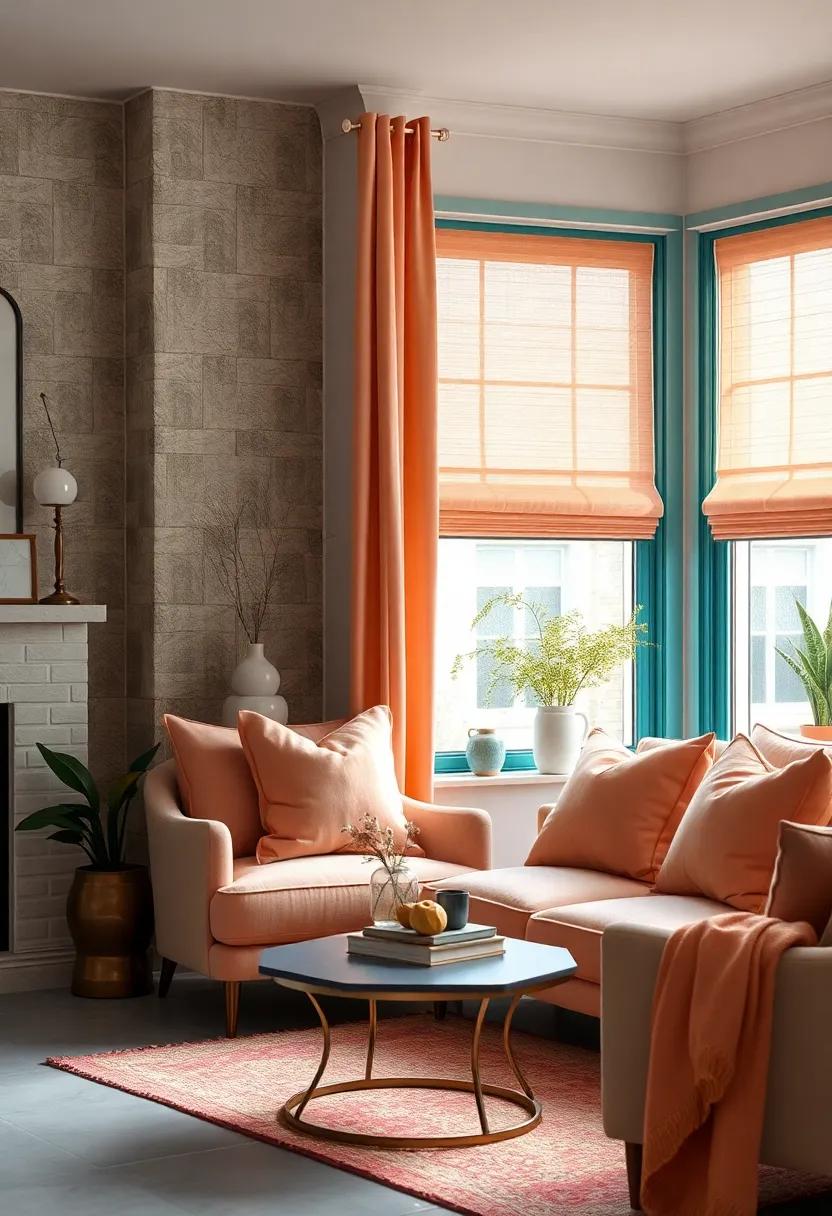 Frame ⁣your windows with soft​ peach blinds coupled with deep teal trim ⁣for a cute and polished look