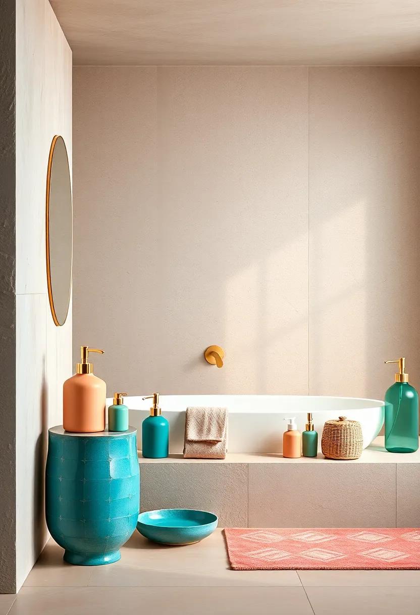 Refresh your⁢ bathroom with soft ⁣peach soap dispensers ⁣and deep teal bathroom accessories⁣ that blend style and utility