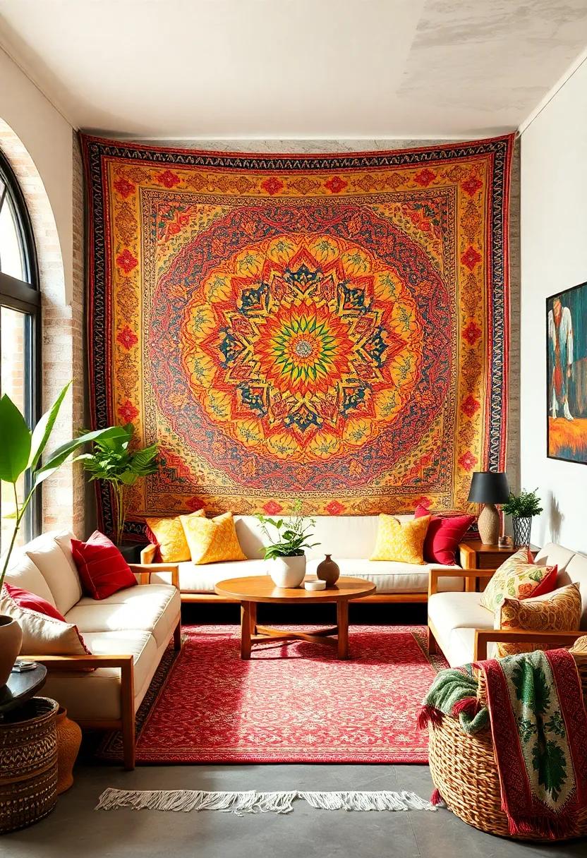 Tussar Silk Tapestry: ​The natural sheen and surface texture of tussar silk, alongside its intricate designs, blend seamlessly with bohemian aesthetics