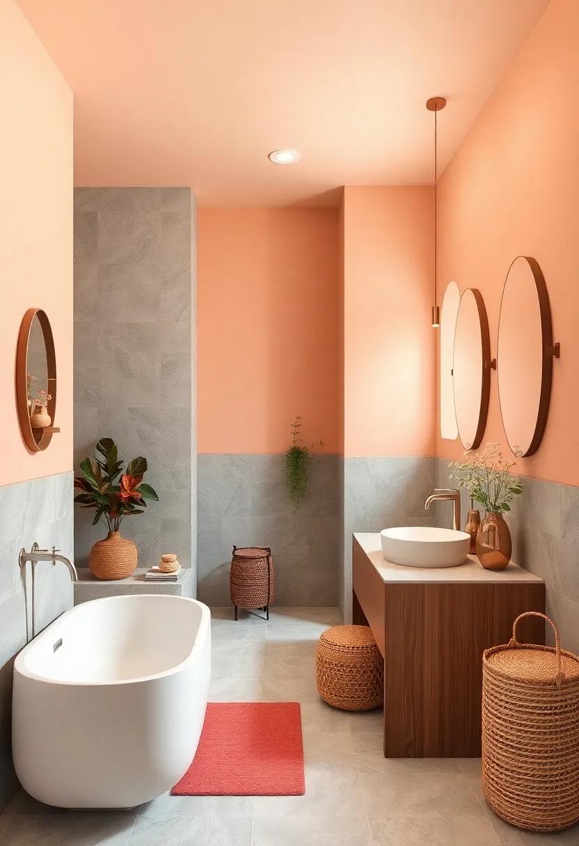 creamy Peach and Earthy Gray: A delicate mix that exudes‌ a fresh and ‌airy vibe, ⁤perfect for brightening ‍up your bathroom