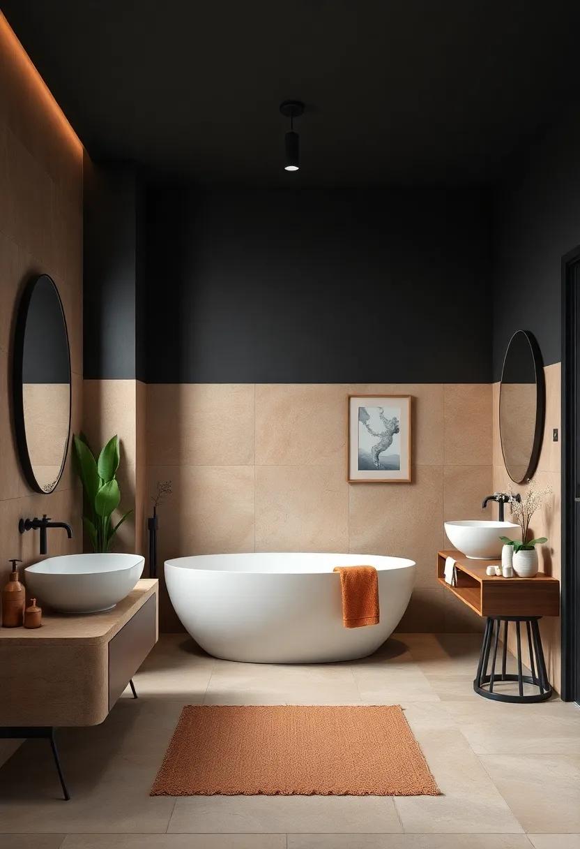 Charcoal ⁣Black and Warm Beige: ⁤A bold choice that balances dark⁣ sophistication‍ with soft warmth,‍ perfect for modern​ bathrooms