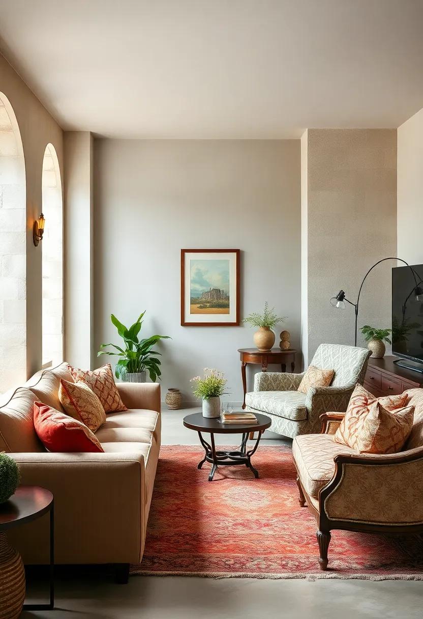 A cozy vintage-inspired nook with a beautifully patterned chaise and a quaint side table, ‌offering an intimate space for quiet ⁣reflection