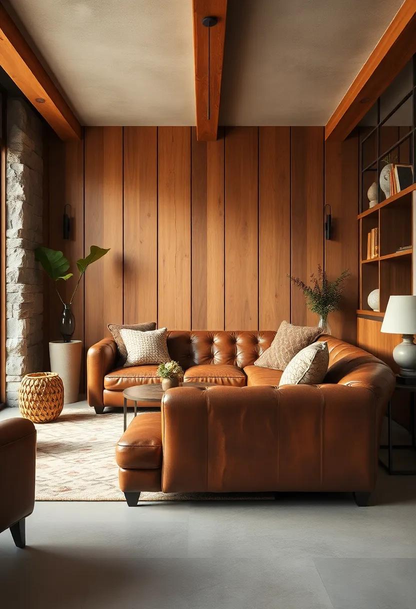Aged Leather⁣ Sofa: A rich, worn leather sofa brings⁤ a sophisticated touch, ⁢creating‍ a perfect lounging spot for⁤ relaxing