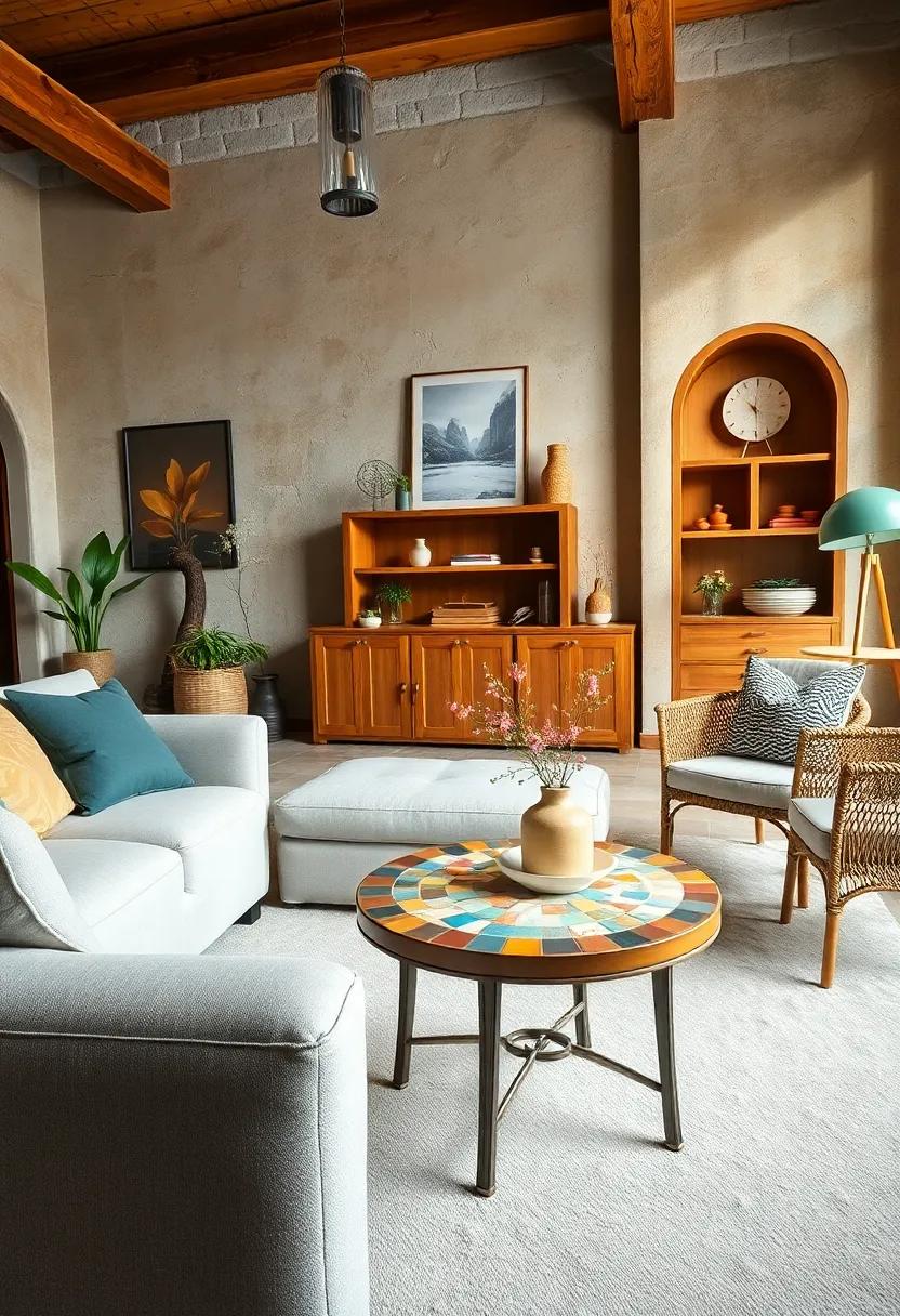 Mosaic Side Table: A unique mosaic side‍ table creates a delightful focal point, complementing ​the warmth of wooden accents