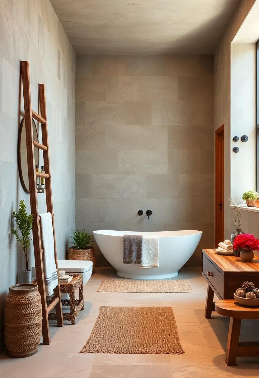 Feature a Wooden Ladder: Use a rustic wooden ladder ​to display towels or decorative accents, adding vertical ​space ⁤and style