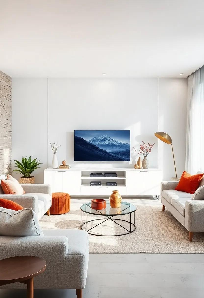 Embrace Minimalism:⁣ discover how a sleek, white ‍TV unit with clean ‌lines ⁤can transform your living room ⁢into ‍a serene oasis