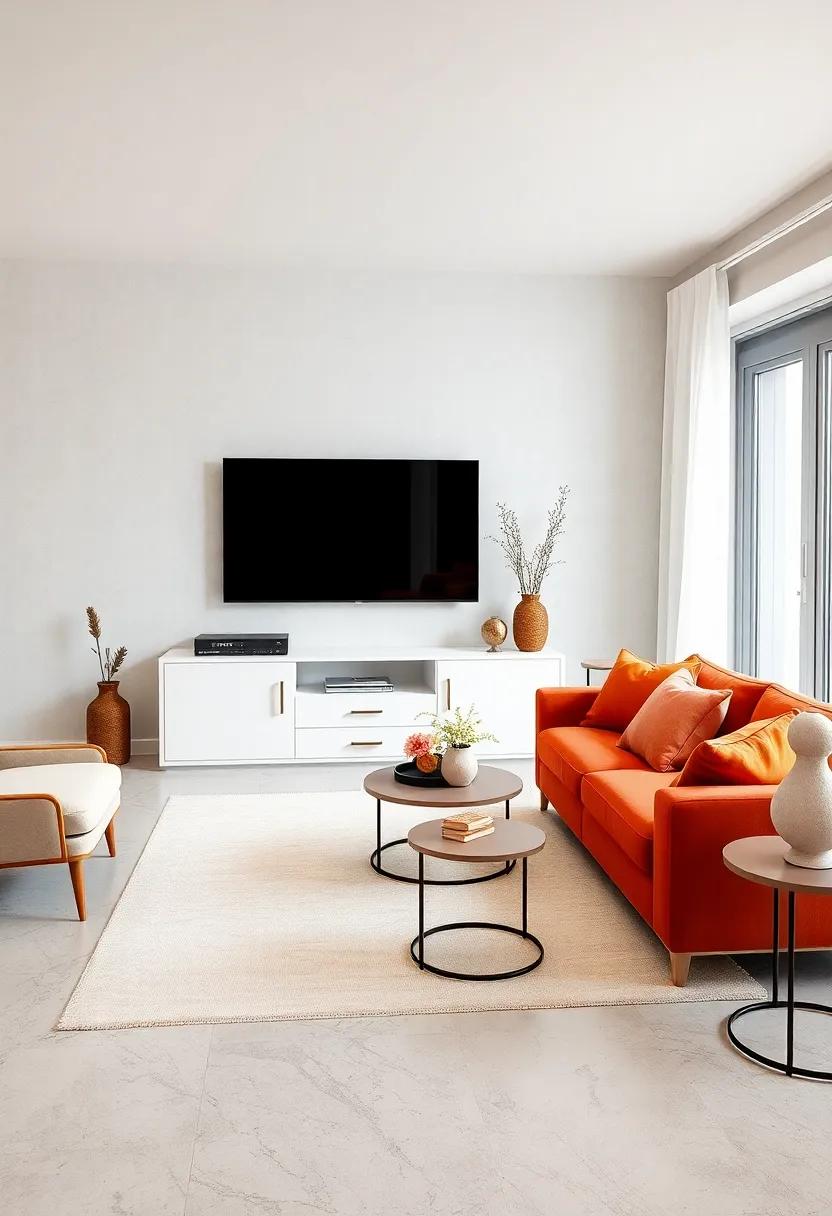 Bold Accents: Learn how to pair a ‌simple white TV unit with bold ‍decor pieces for a dynamic contrast that energizes your living⁣ room