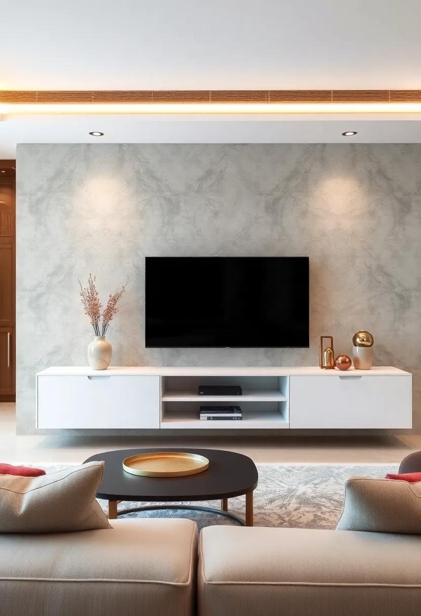 Floating Features: Transform your wall into a stylish⁢ feature with a floating white TV⁢ unit that ‌maximizes floor space while adding sophistication