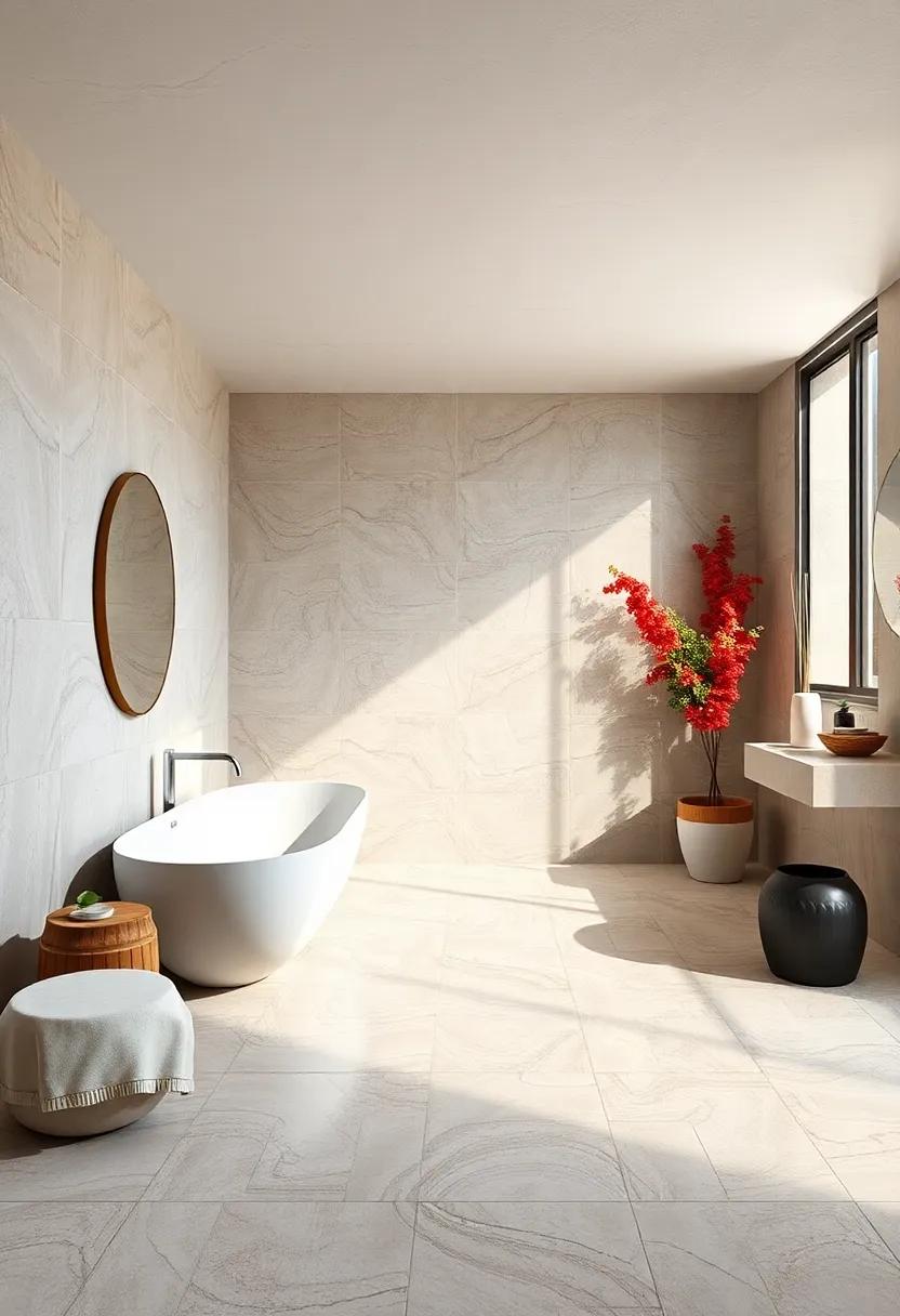 Silken ⁢Surfaces: ‌Consider large, ⁤glossy porcelain tiles that mimic silk for a ⁣luxurious feel, enhancing the ⁣calm aesthetic of your‌ bathroom