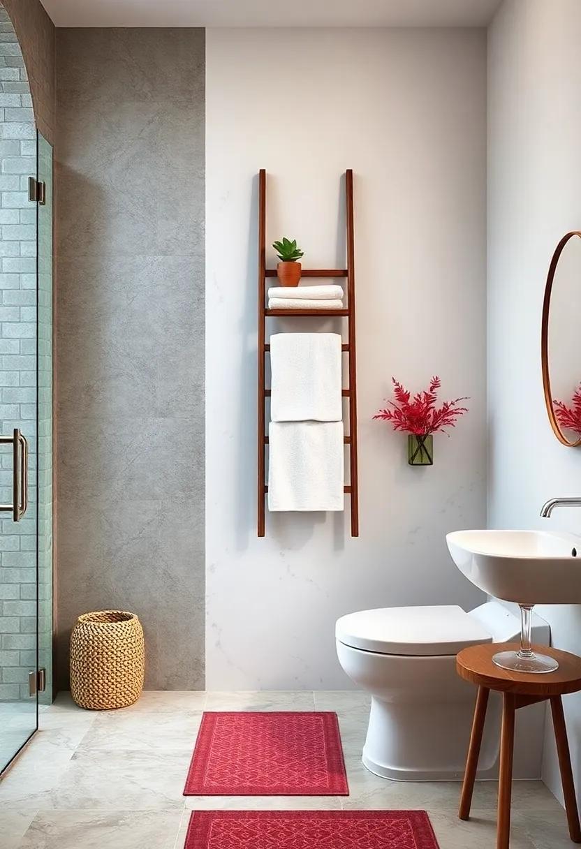 Ladder Rack: Embrace a ⁣trendy,⁣ laid-back vibe with a wooden ladder rack that can hold towels, magazines, ⁤or even plants, ⁤all while saving space