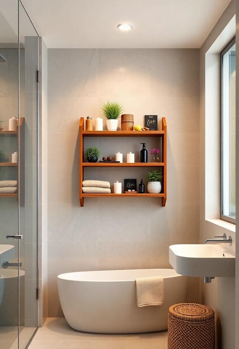 Small ladder Shelf: A tiered ladder⁢ shelf against the wall can host plants, candles, or ‍bathroom essentials, while taking up‌ minimal space