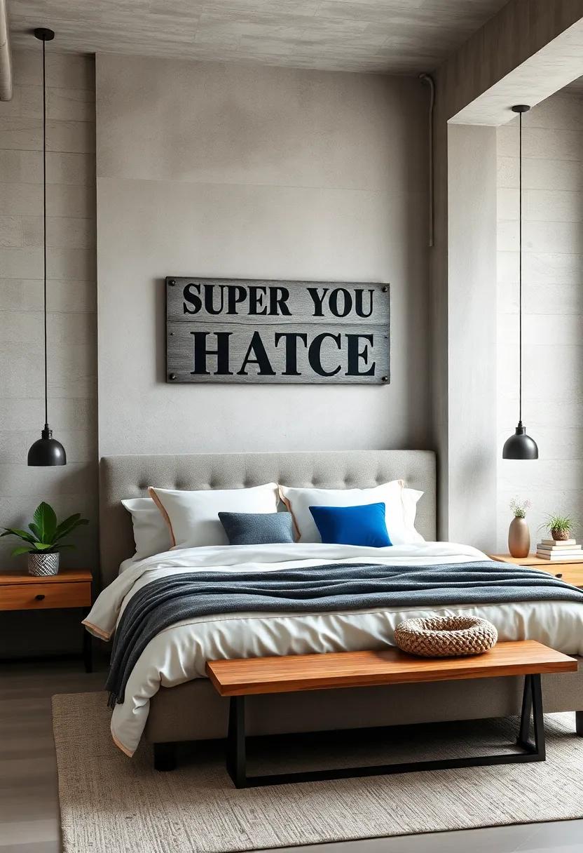 industrial style:‌ Use metal or wood typography signs in an industrial style ‌to add rustic charm and a modern ‍edge ⁤to‍ your bedroom