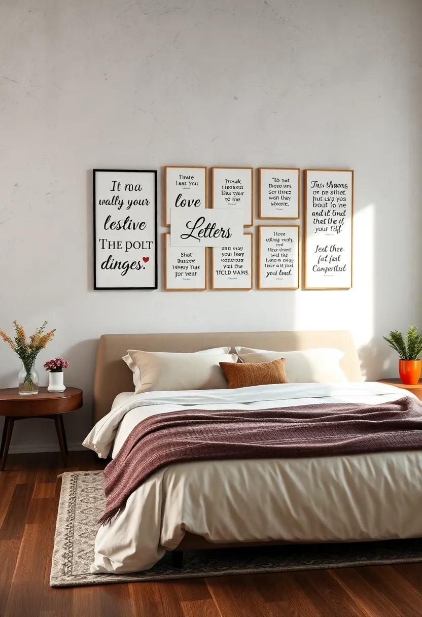 Love Letters: ⁢Design a gallery ⁤wall with romantic⁤ quotes ⁣about love⁤ and relationships to warm up the ‍atmosphere of‍ your bedroom