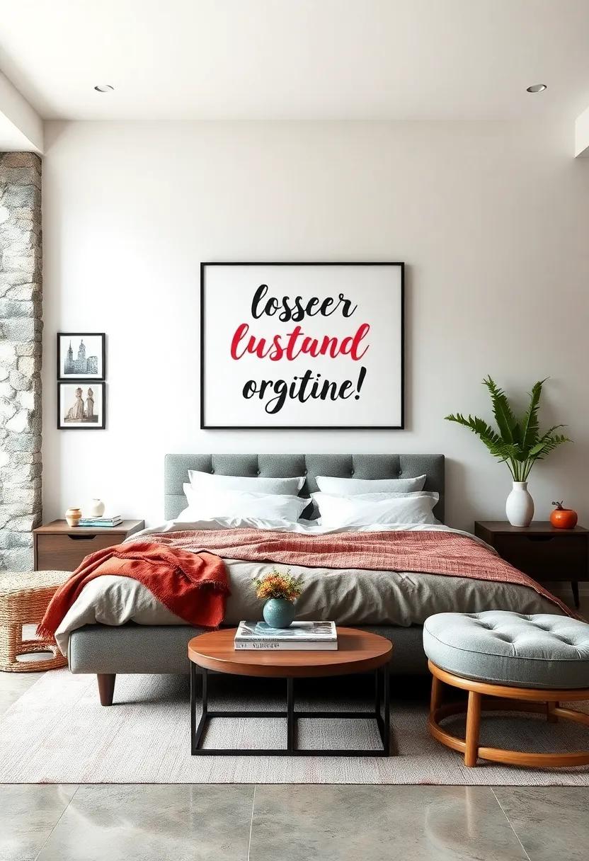 Color Pop: Select​ typography wall art with vibrant colors that contrast against ⁤neutral walls,⁣ adding ‌energy to‌ your bedroom