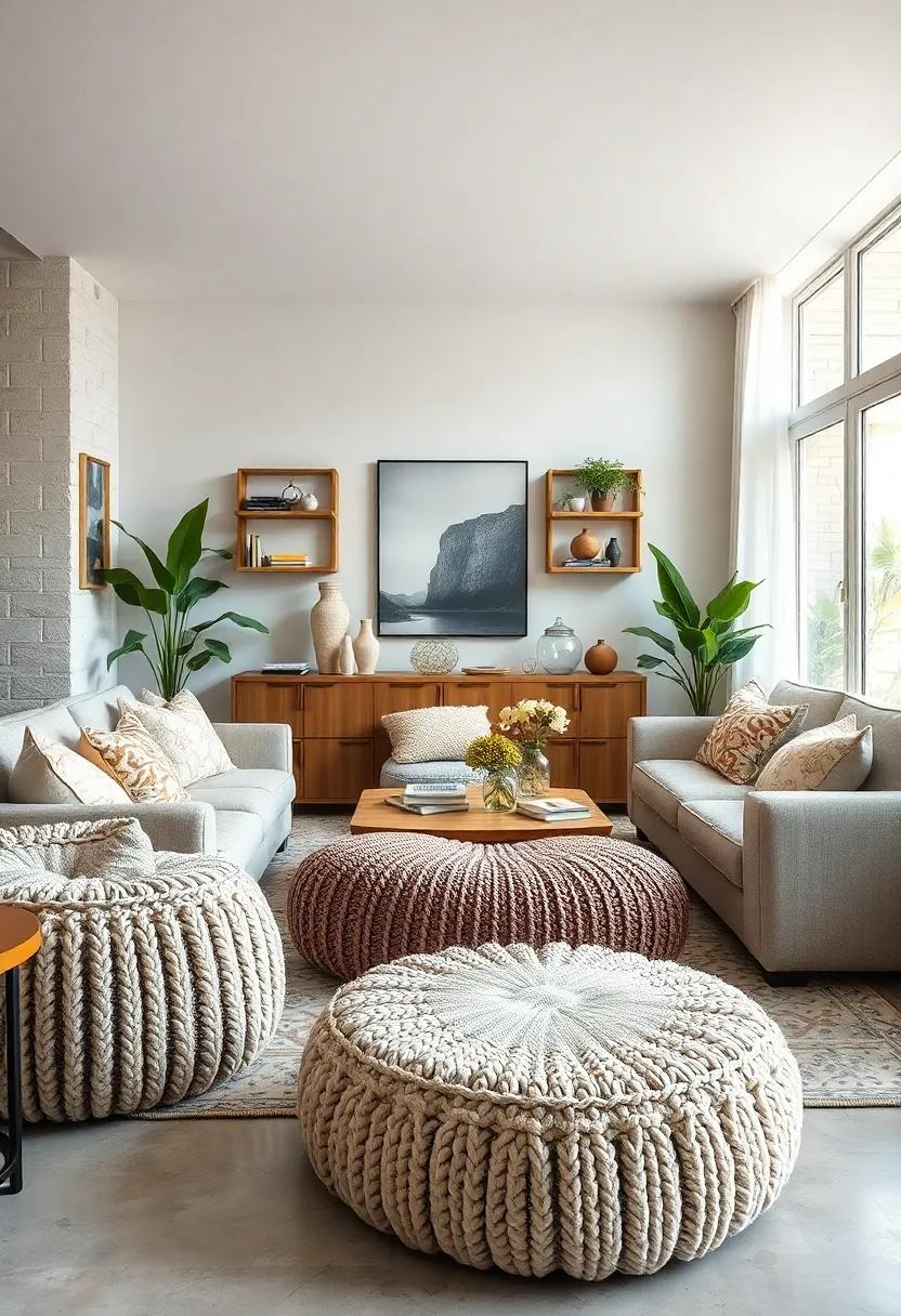 Cozy Knitted Poufs: Offer‌ additional seating while providing a soft, inviting texture that complements your aesthetic