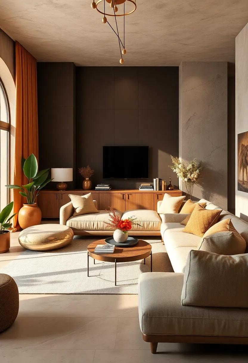 Earthy Essence: A harmonious blend of slate, soft sand, and muted brown creates balance and serenity in any contemporary home