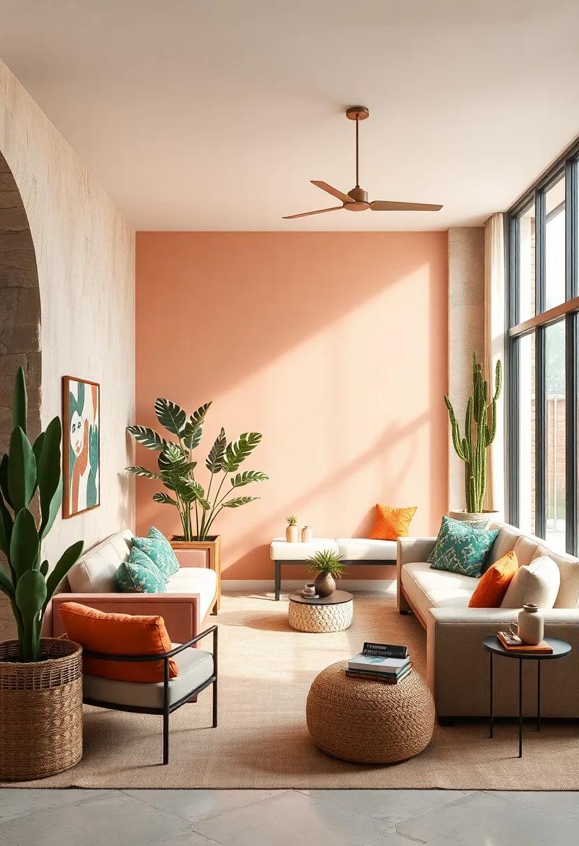 Seashell Serenity: Soft peach, cool aqua, and light beige provide a serene palette for serene and bright bathrooms