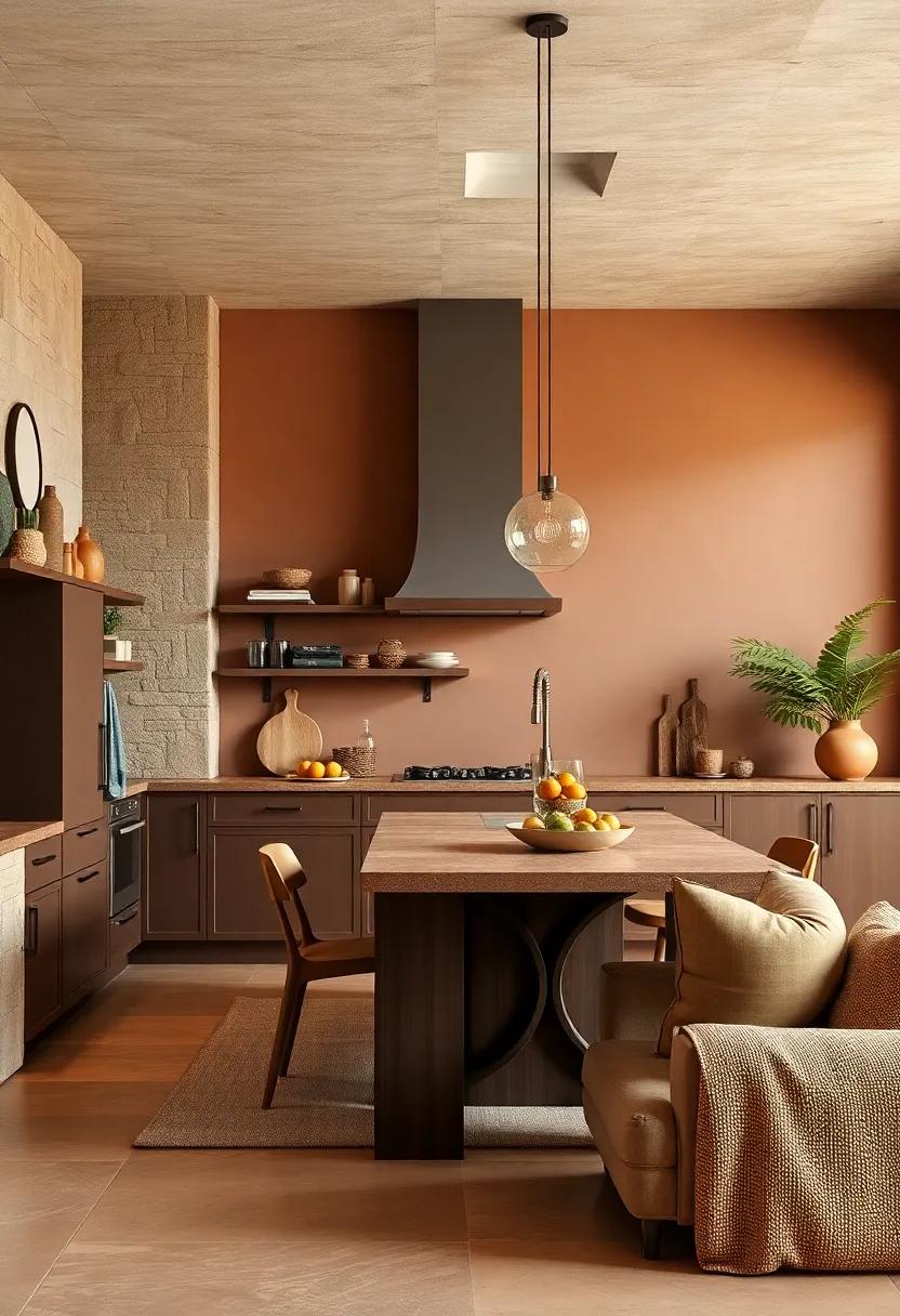Cocoa Bliss: Rich chocolate brown, creamy beige, and soft caramel evoke comfort and warmth, perfect for rustic kitchens