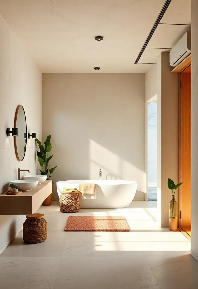 Sage Retreat: Gentle sage green, warm cream, and rustic brown serve as a serene backdrop for a peaceful bathroom sanctuary