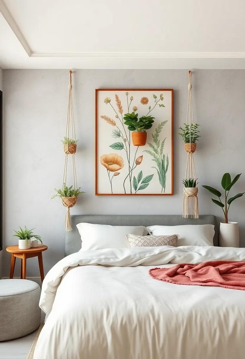 Hang macramé plant holders ‌against⁢ a backdrop of botanical art for a​ textured, layered look⁢ inspired by nature