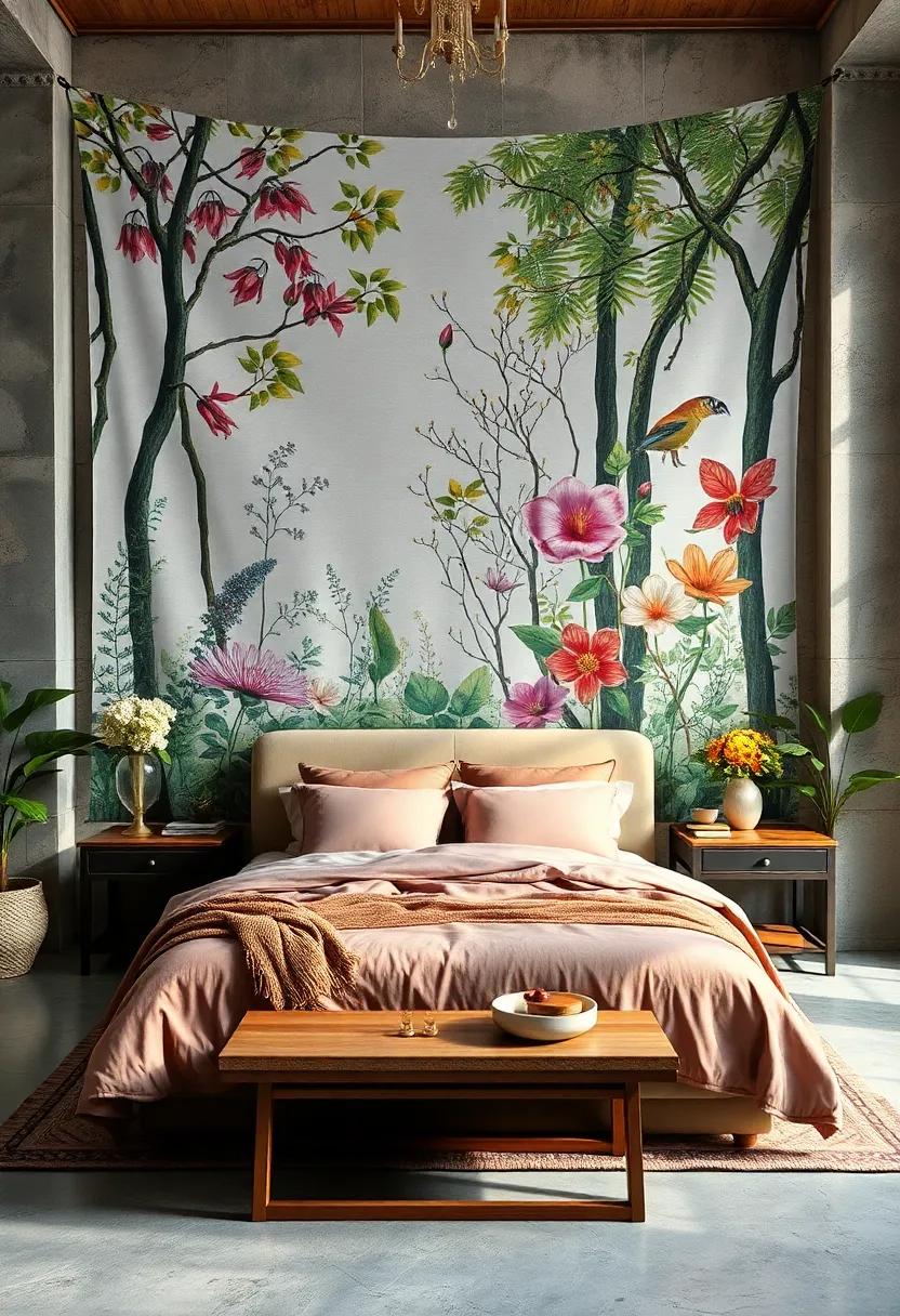 Use statements pieces such as a large-scale tapestry depicting ⁤a forest ⁢or flowers, creating ‌a⁢ serene escape⁤ within your⁣ own walls