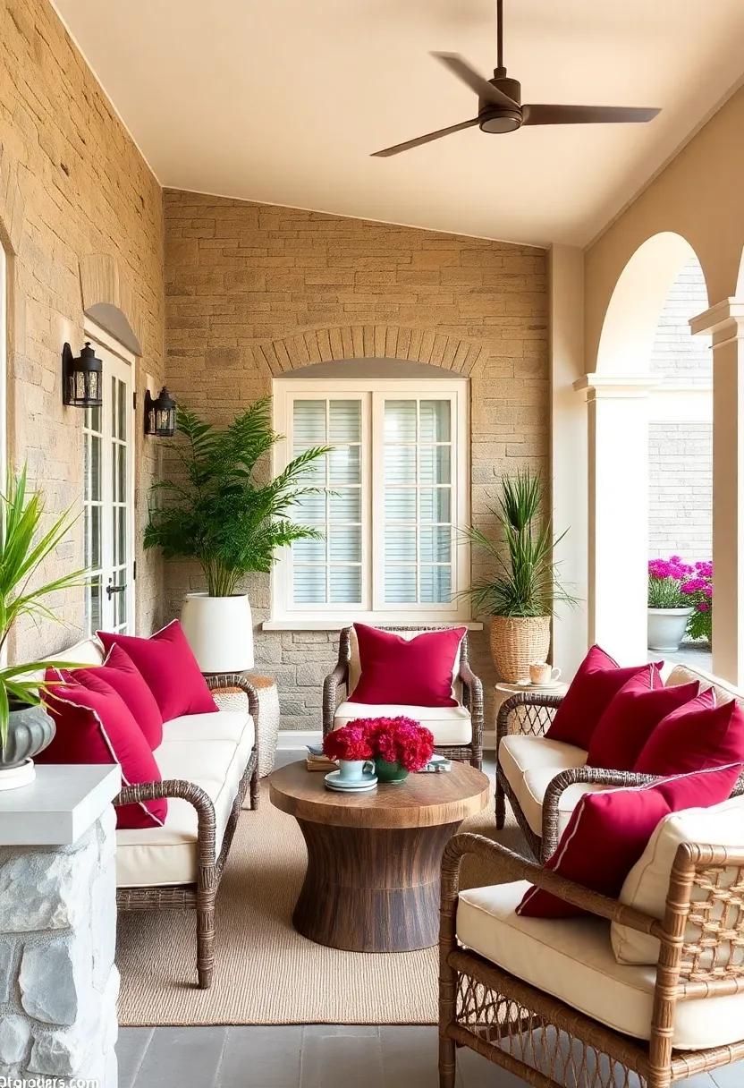 Inviting Outdoors: Use burgundy⁤ cushions on cream outdoor furniture for a harmonious and comfortable patio ⁢space
