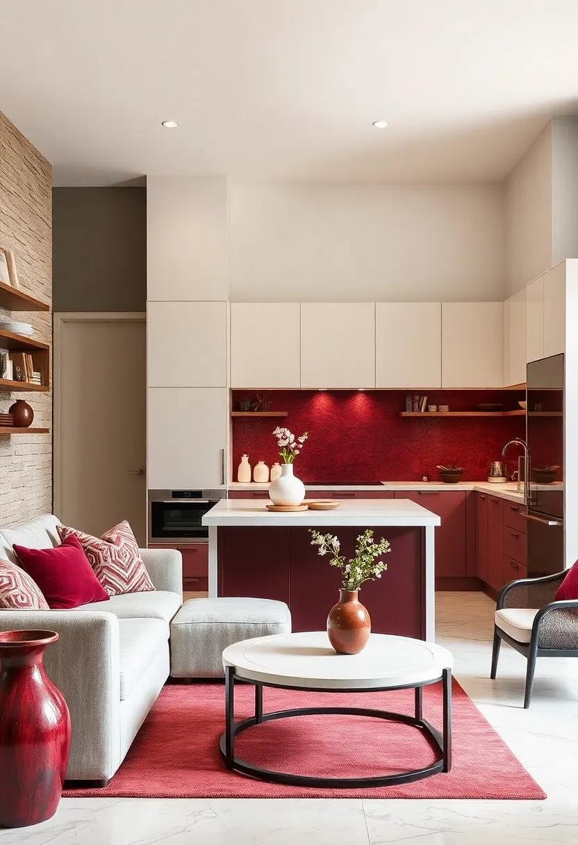 Colorful Contrast: Use burgundy accents, like vases or cushions, in an or else cream-colored kitchen for a subtle but stylish contrast