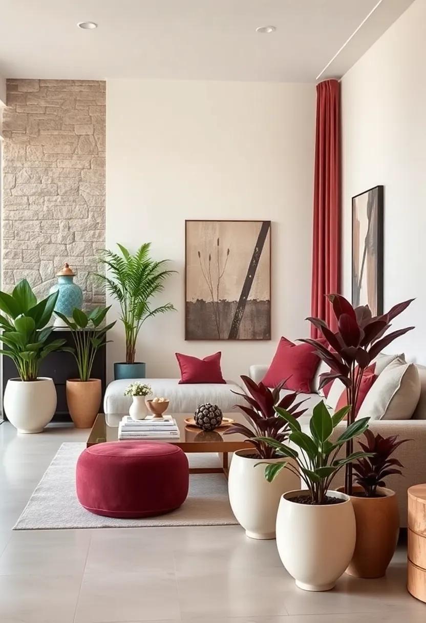 Nature's palette: Use cream ceramic planters with burgundy plants⁣ to​ bring a natural, earthy feel to your indoor ⁣greenery