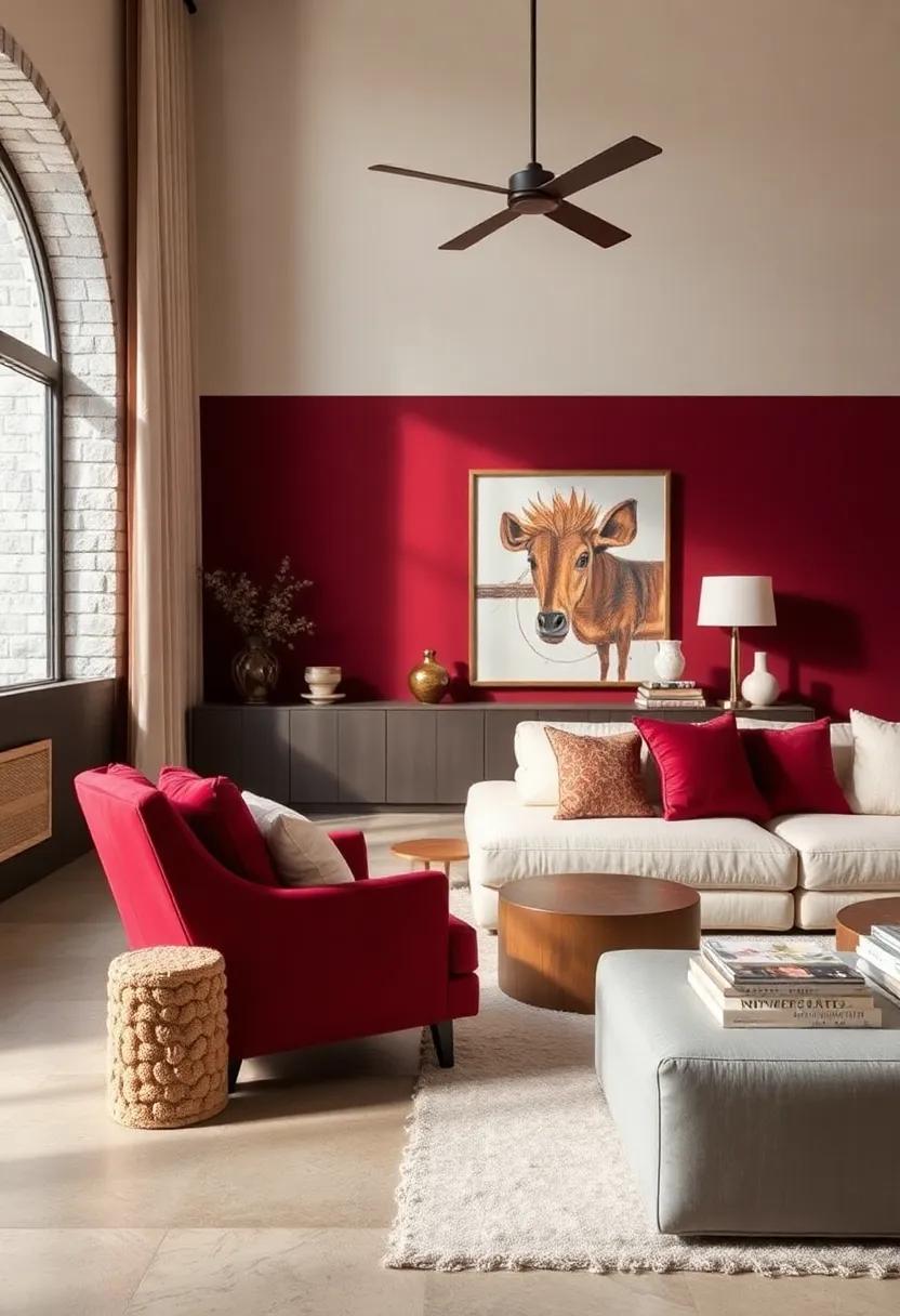 Chic showstopper: Consider a burgundy accent chair in a‌ cream-heavy space to effortlessly draw the eye without overwhelming the room