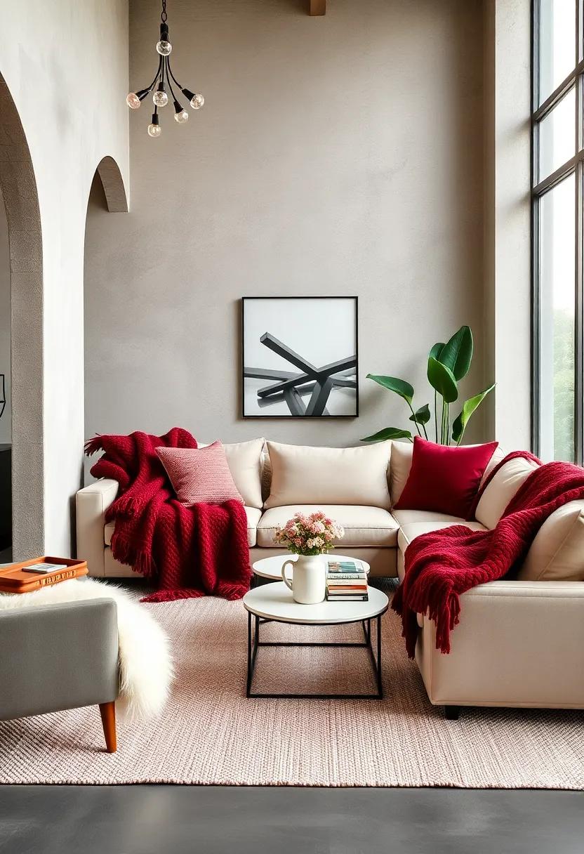 Layered Textures: Mix cream faux ‌fur throws​ with burgundy knitted blankets to create‍ a cozy and⁢ visually interesting living room setup