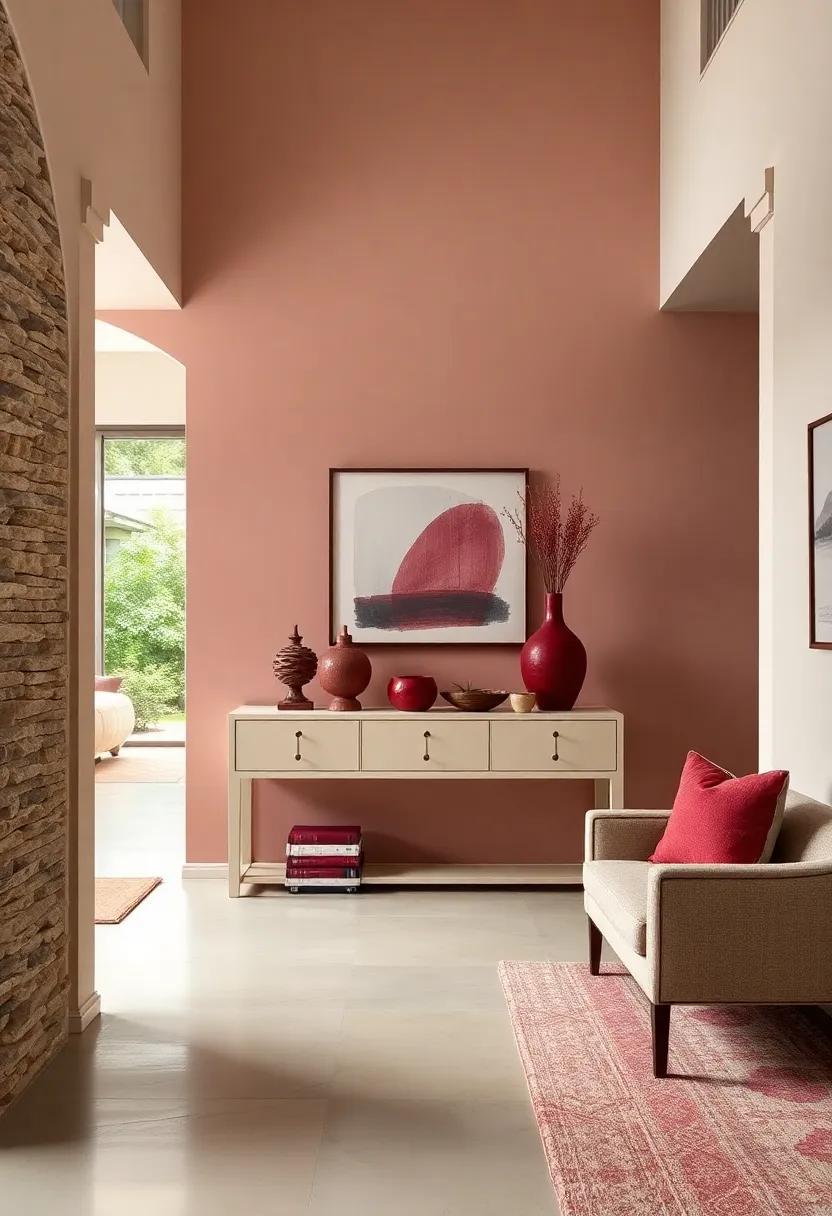 Chic Entryway: Include a ⁤cream console table adorned with burgundy decorative objects for an inviting first ​impression
