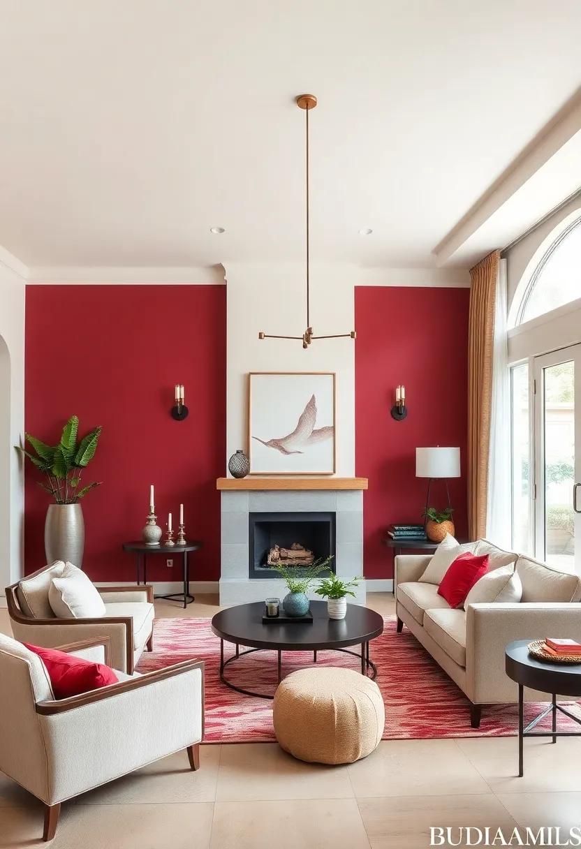 Bold and Bright: Embrace a two-toned burgundy ⁣and cream accent ​wall to make a statement in your entryway or living space