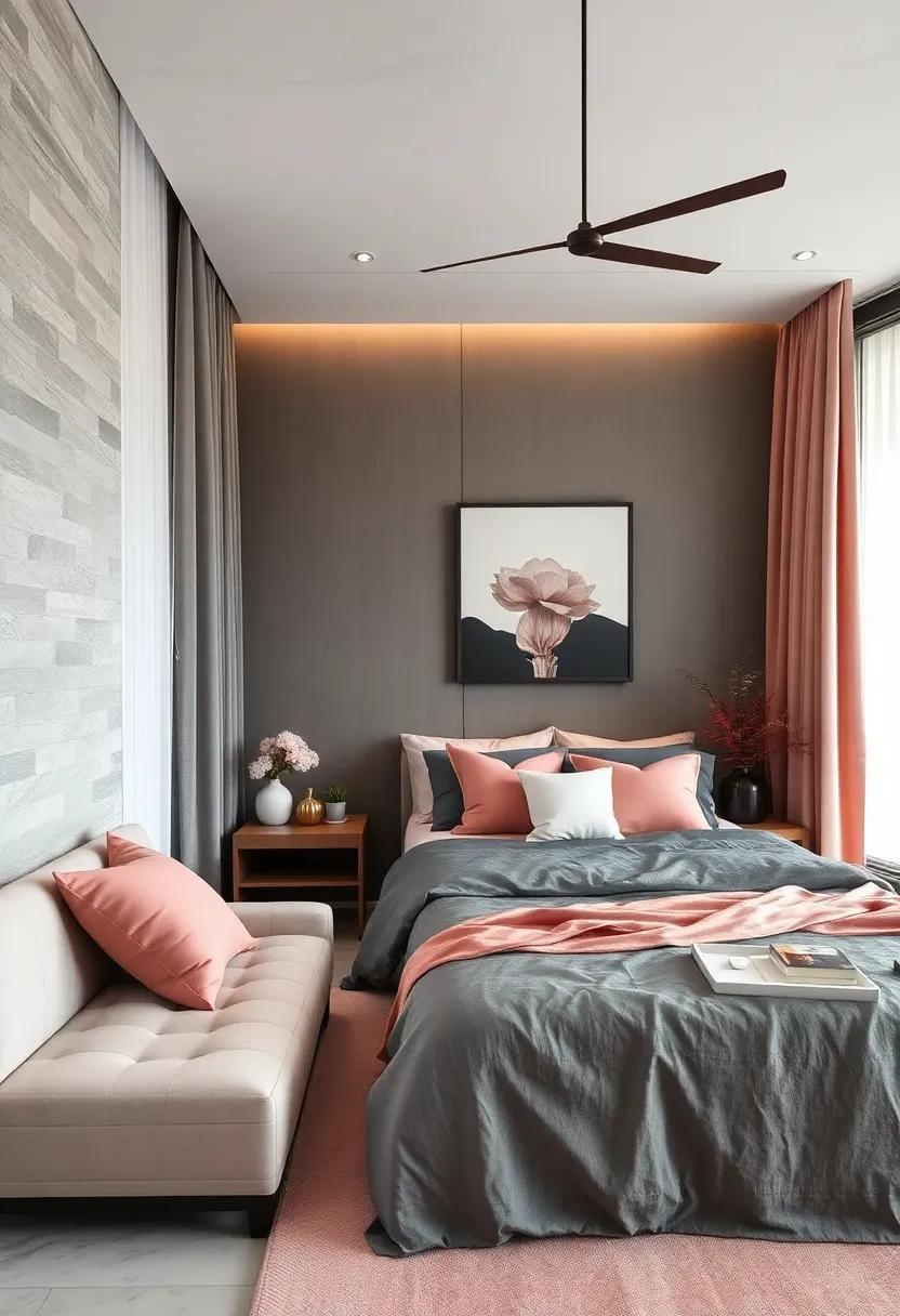 Design a serene guest room featuring charcoal linens alongside soft dusty rose accents ‌to‍ ensure a welcoming atmosphere for visitors