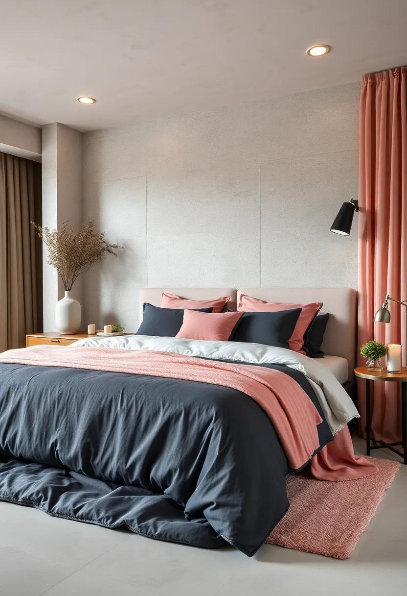 Transform your⁢ bedroom into a serene retreat by layering charcoal bedding with dusty rose‌ pillows and throws, ensuring comfort ‍and elegance coexist