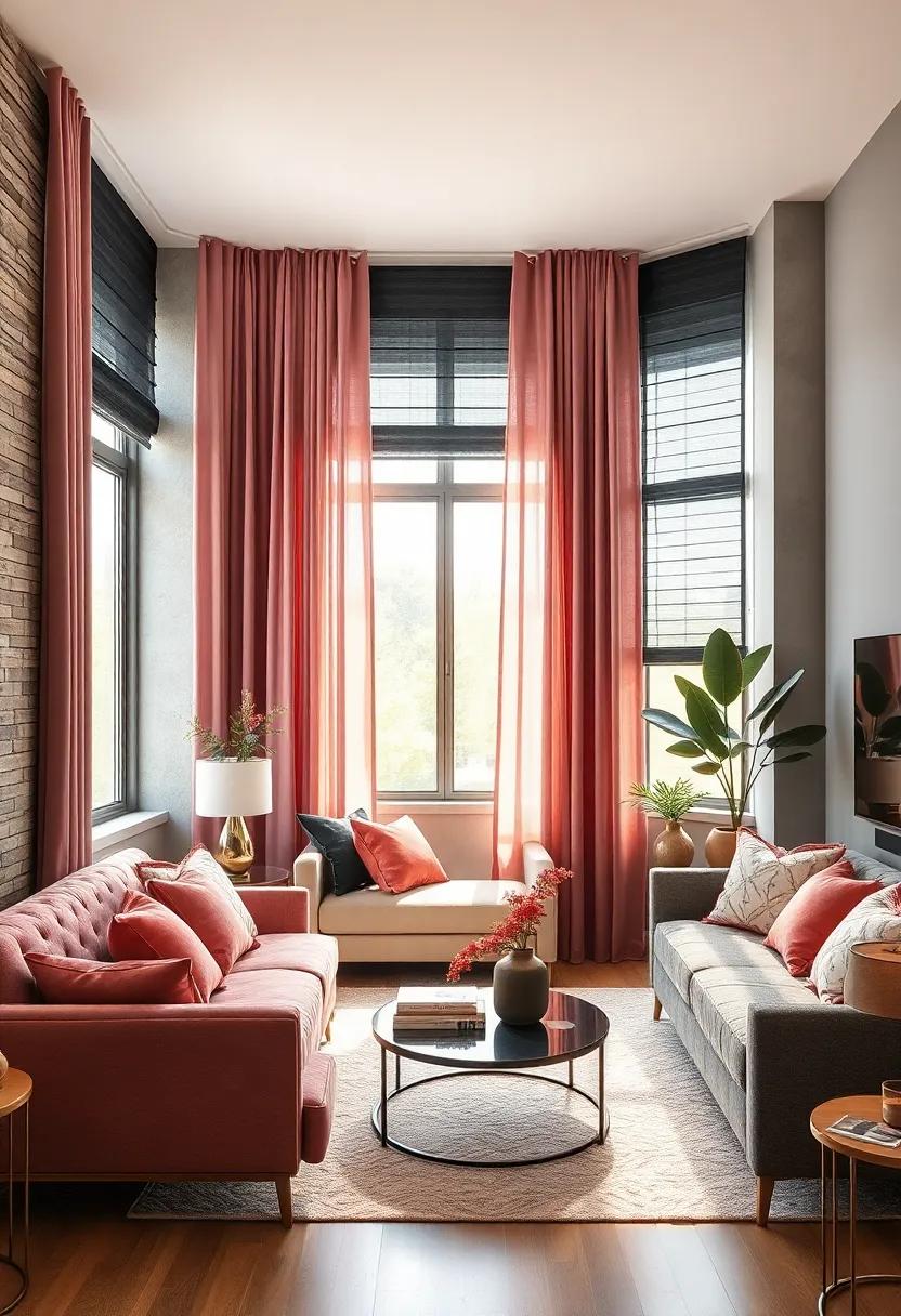 combine charcoal window blinds with soft dusty rose​ sheers to allow ⁤light to filter gracefully while adding ‌a pop⁢ of color