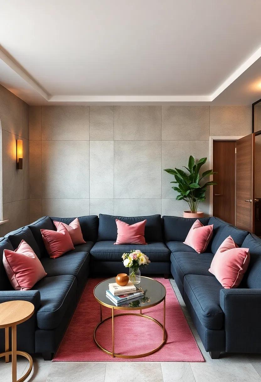 Create‍ an ⁢elegant home cinema with charcoal seating paired with dusty⁣ rose throw pillows, ensuring comfort‍ for cinematic experiences at‍ home