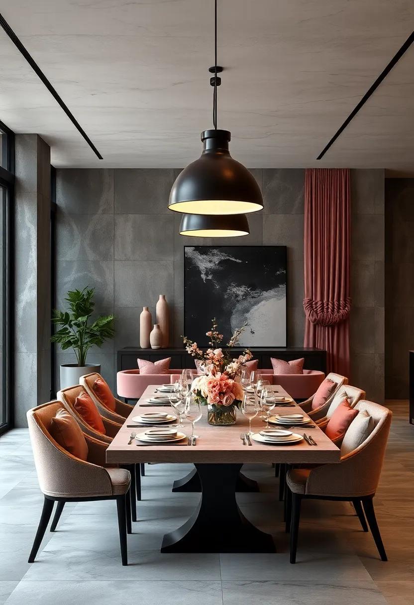 Incorporate charcoal-hued cabinetry in the kitchen, paired with dusty rose ‍accessories like dishware and towels, for a balanced yet stylish culinary space