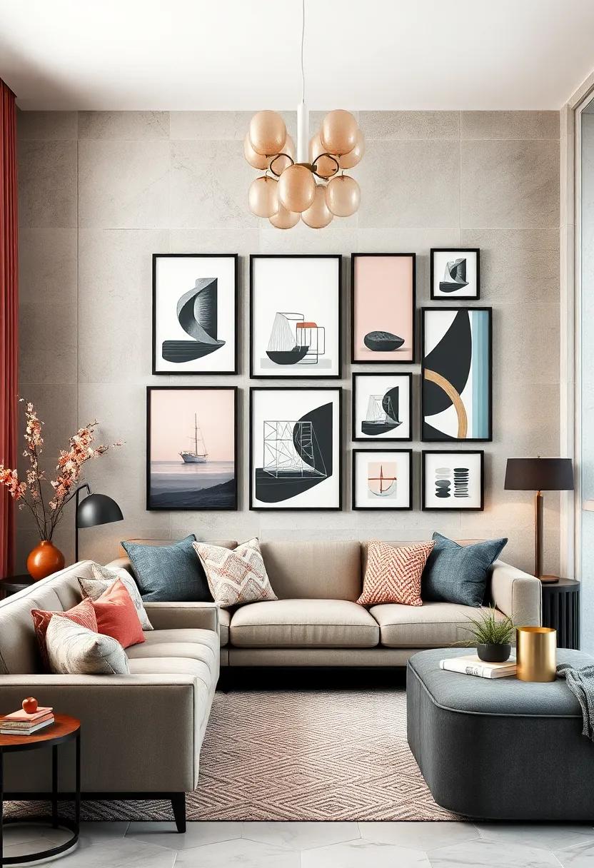 Design a chic gallery‌ wall featuring a mix of charcoal frames and dusty rose prints, celebrating your personal⁢ style in a dynamic arrangement