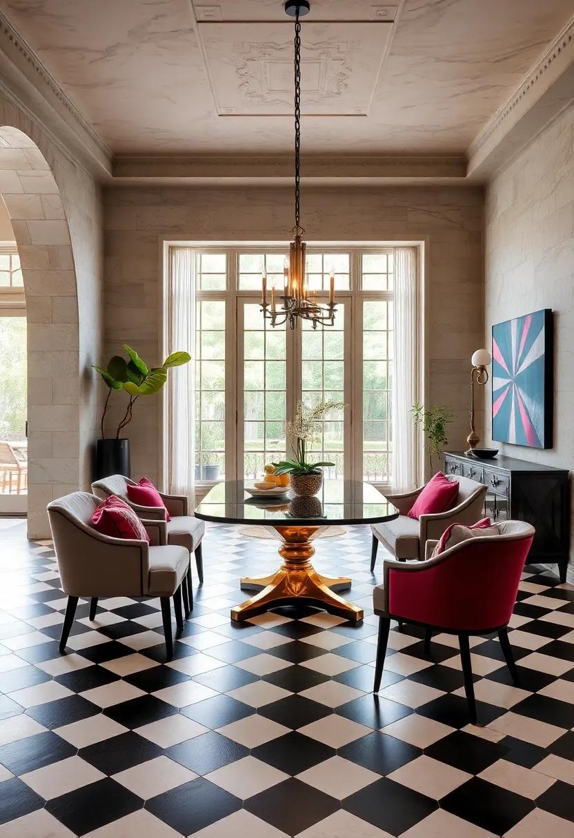 Consider a bold checkered⁣ floor to ground your dining area, which not only ‌adds character but also invites playful interactions and a lively ambiance