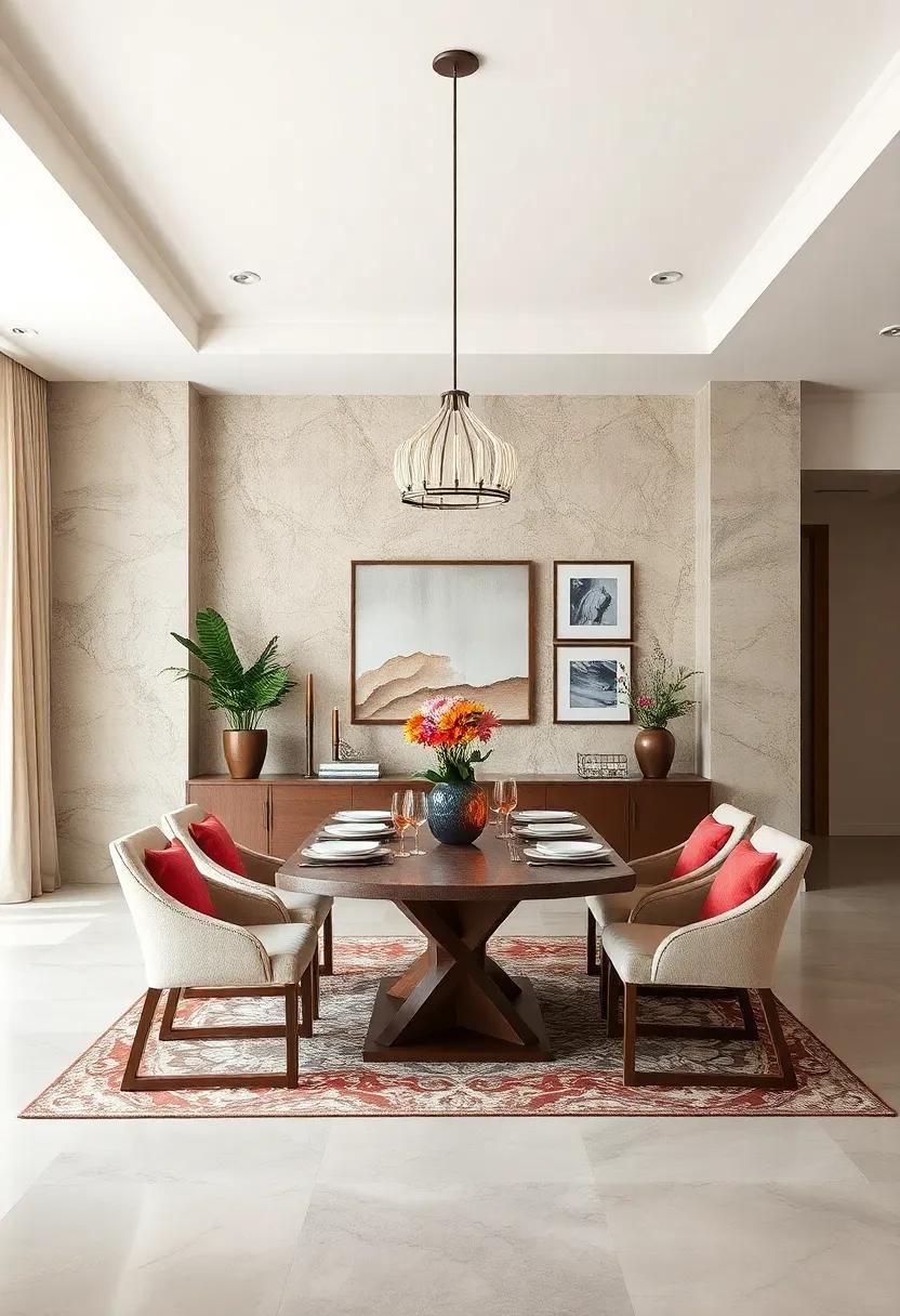 Consider‍ a bold accent wall lined with framed art or patterned wallpaper,creating a focal point that highlights the dining setup and encourages engagement