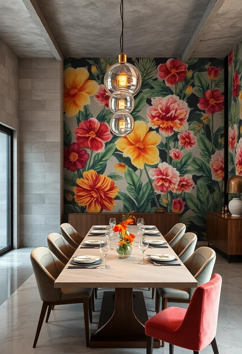 A stunning floral ⁤mural brings ‍a touch ⁤of nature indoors, creating a whimsical backdrop that inspires lively conversations over dinner