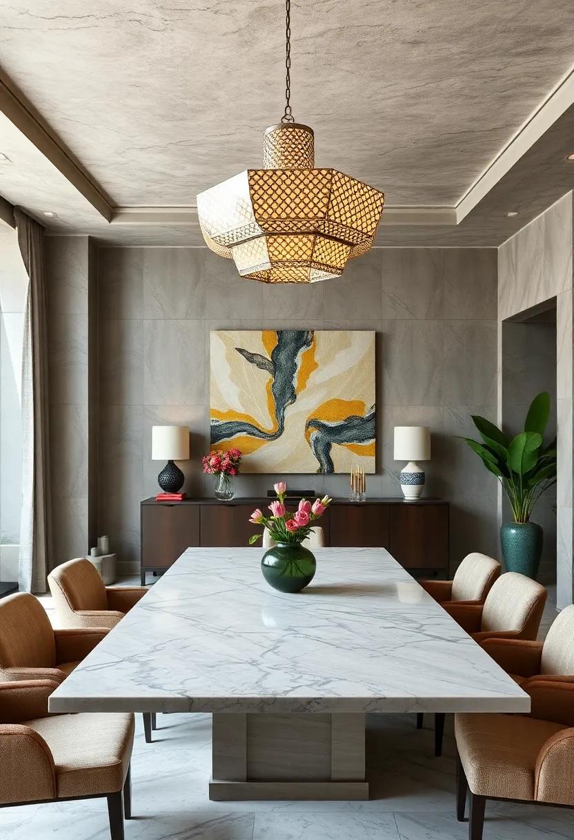 A⁣ unique chandelier adorned ​with patterned details can serve as​ a⁢ sculptural focal ⁤point,elevating the ⁤room's overall design ⁢while illuminating the table