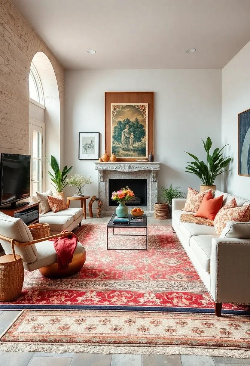 Eclectic Rugs: Layer different rugs, such as a traditional Persian on top of a modern geometric, to create a cozy and inviting atmosphere