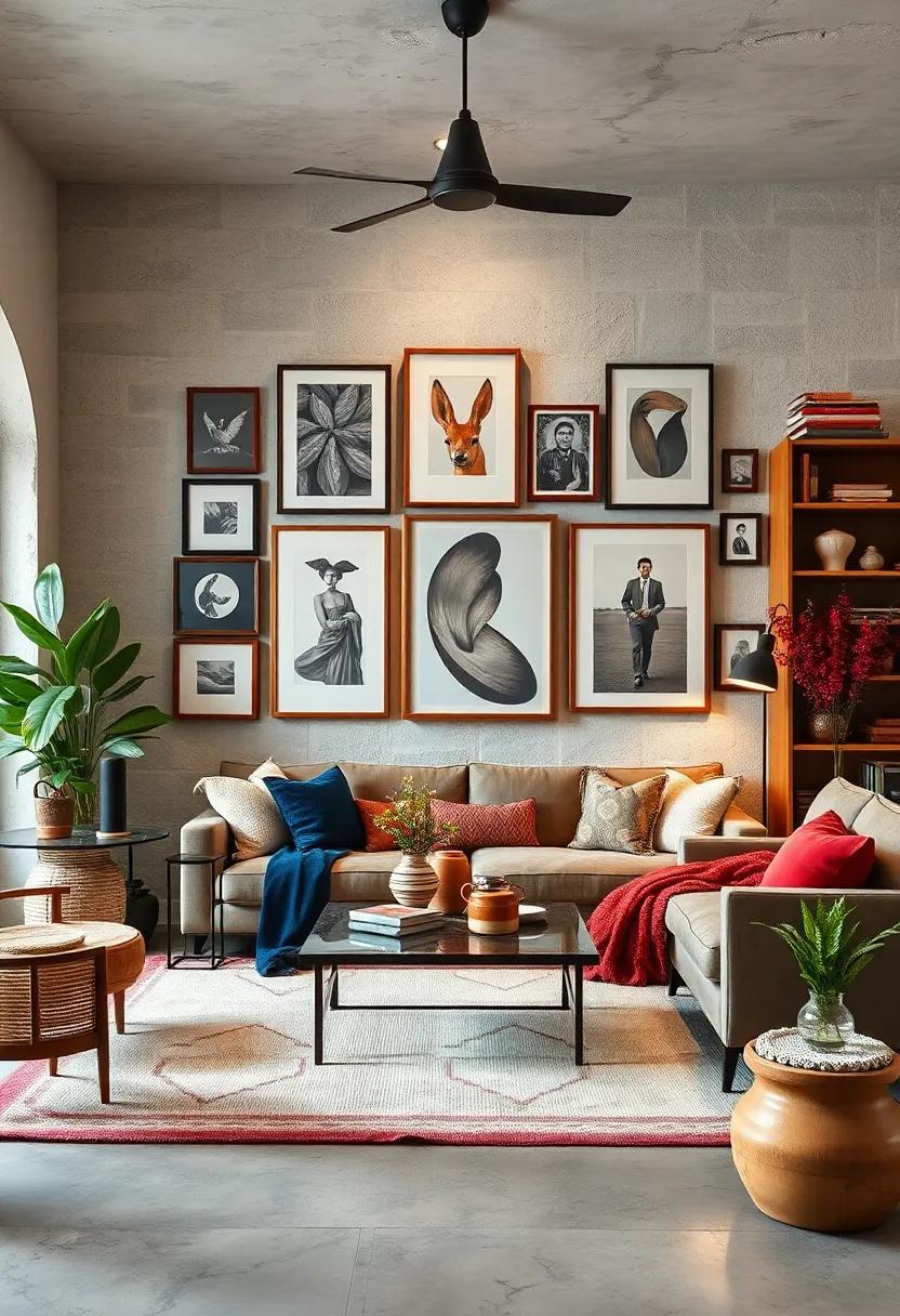 Gallery Wall Mix: Combine classic frames with modern art prints and personal photographs to create a visually stimulating focal point