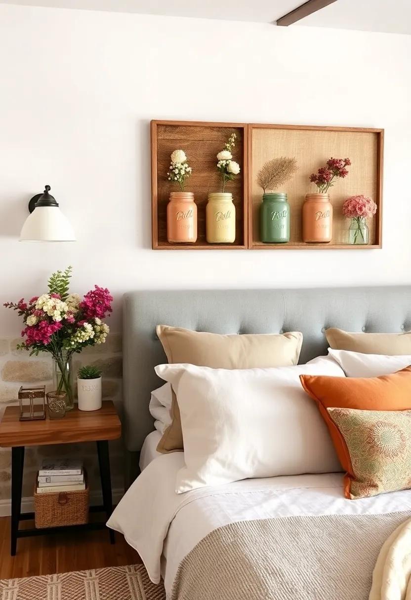 Hand-Painted‌ Mason ⁤Jars: Adorn your⁣ walls‌ with handcrafted ⁤jars painted in muted‍ farmhouse colors for⁣ a pop of ‌personality