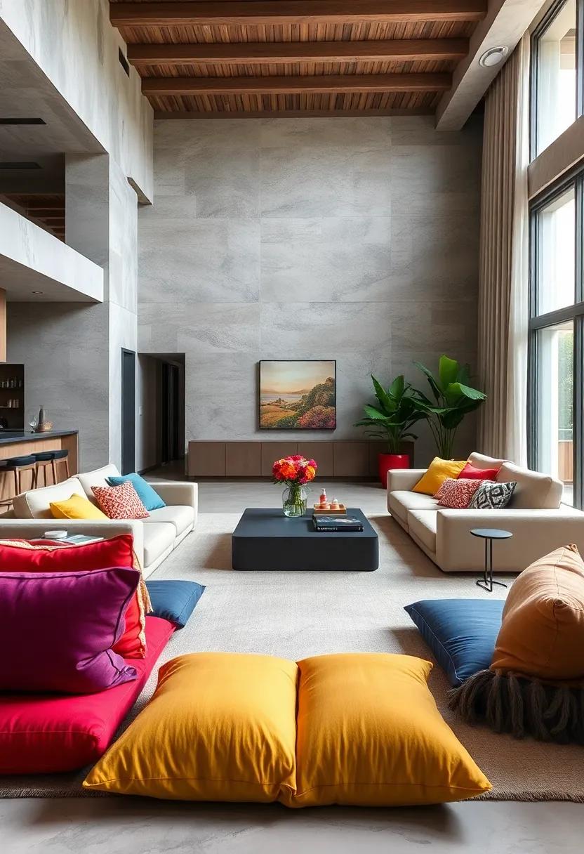 Modular ‌Floor Cushions: ⁢Create​ an inviting atmosphere‌ with colorful⁣ floor cushions that ⁢can be arranged ⁤for casual seating or extra⁢ lounging